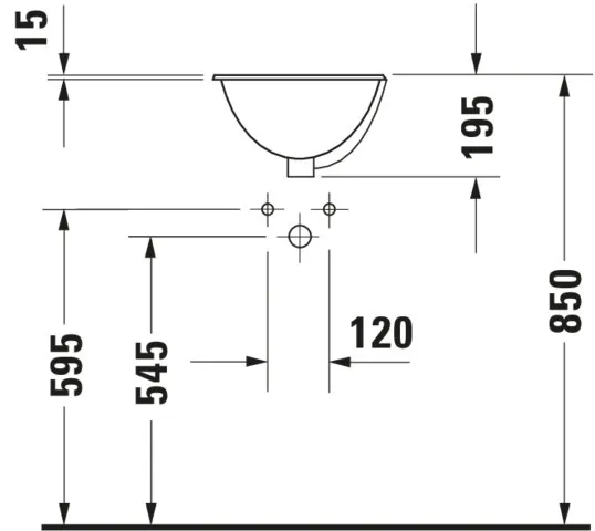 Einbauwaschtisch Architec Bali 335 mm EB v.ob.,m.ÜL,o.HLB,u.glasiert,weiß