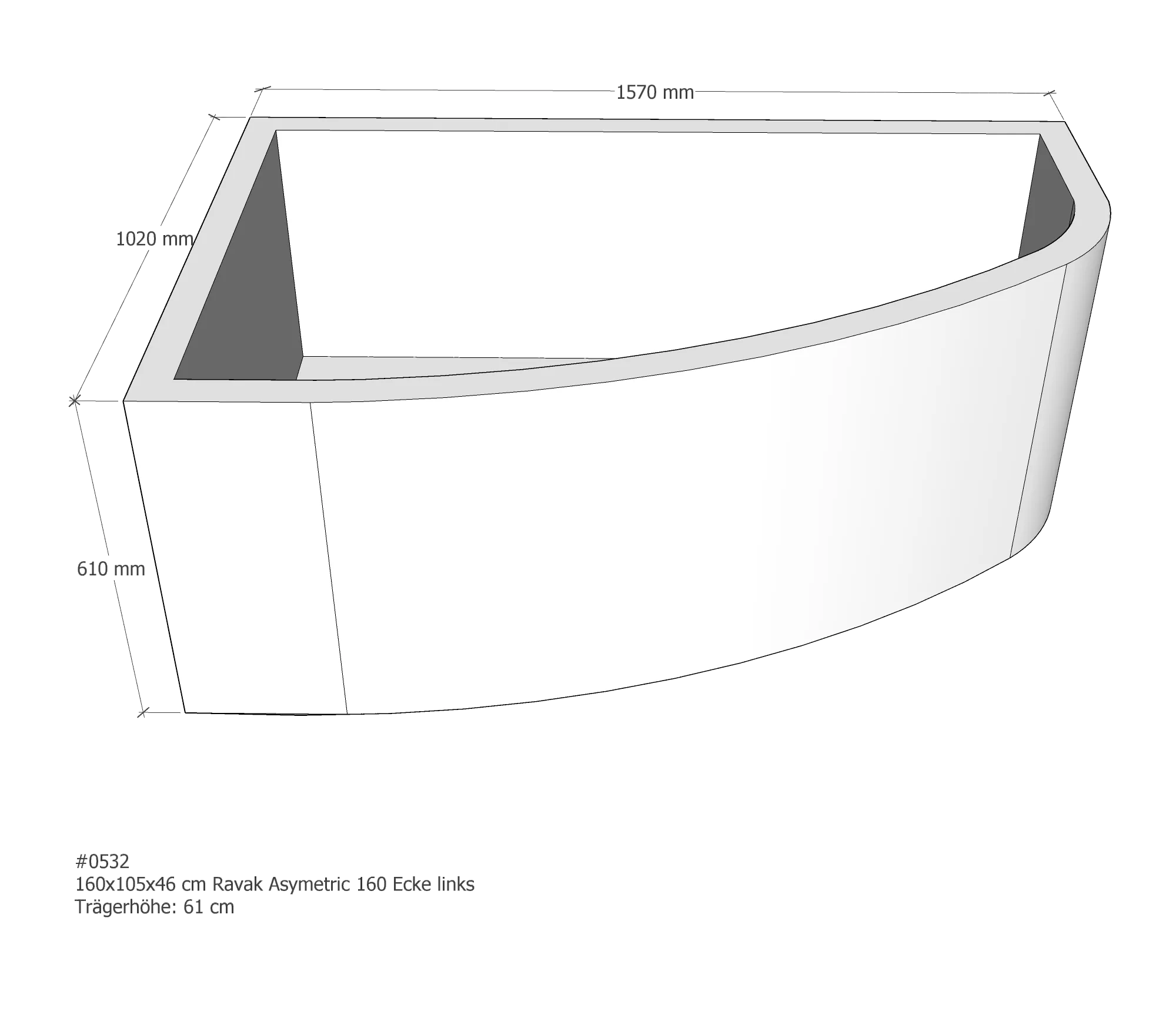 Badewannenträger passend für Ravak Asymetric 160 links links 160 × 105 × 46 cm Badewannenträger passend für Ravak Asymetric 160 links links 160 × 105 × 46 cm
