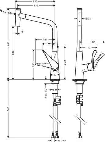 Spültischmischer 320 Metris Select M71 Ausziehbrause 2jet chrom