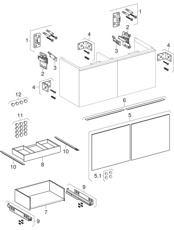 Acanto Unterschrank für Doppelwaschtisch, mit einer Schublade und einer Innenschublade: Korpus und Front: weiß / lackiert hochglänzend, Griff: weiß / pulverbeschichtet matt, Breite Waschtisch=120cm Acanto Unterschrank für Doppelwaschtisch, mit einer Schublade und einer Innenschublade: Korpus und Front: weiß / lackiert hochglänzend, Griff: weiß / pulverbeschichtet matt, Breite Waschtisch=120cm