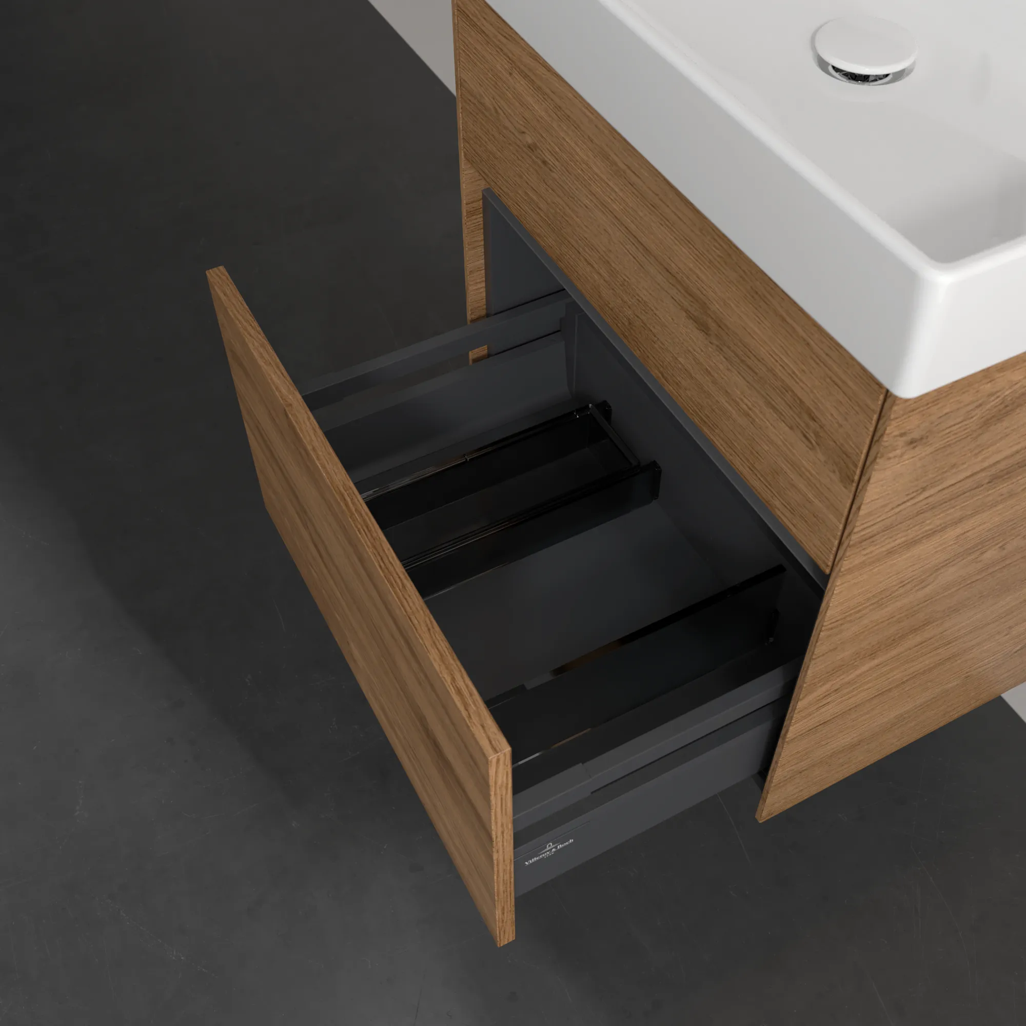 Villeroy & Boch Waschtischunterschrank „Collaro“ 554 × 546 × 444 mm Kansas Oak, für Becken mittig, mit Beleuchtung, Soft Closing