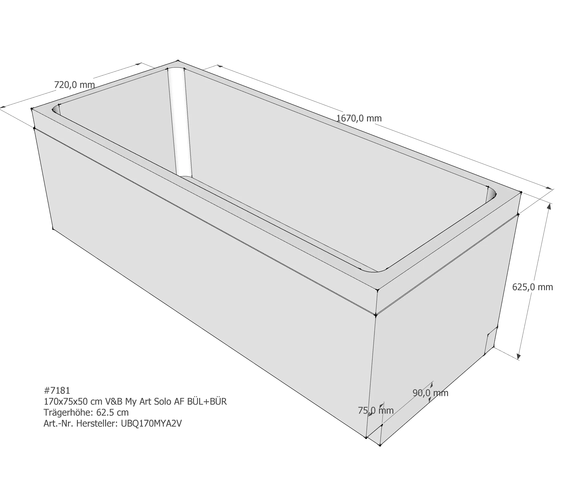 Badewannenträger für Villeroy & Boch My Art solo 170 × 75 × 50 cm