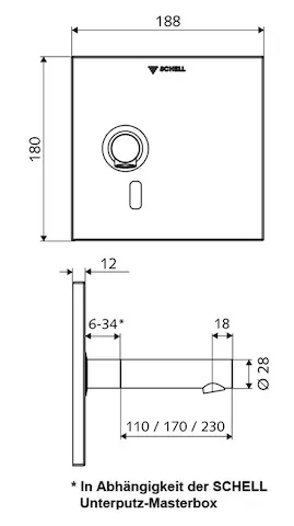 Unterputz-Waschtisch-Armatur LINUS W-E-V, Kaltwasser / vorgemischtes Wasser, Infrarot, Batteriefach 6 V, Schutzklasse IP 65, Wandauslauf mit Strahlregler (diebstahlsicher), Auslauf 230 mm, Frontplatte chrom