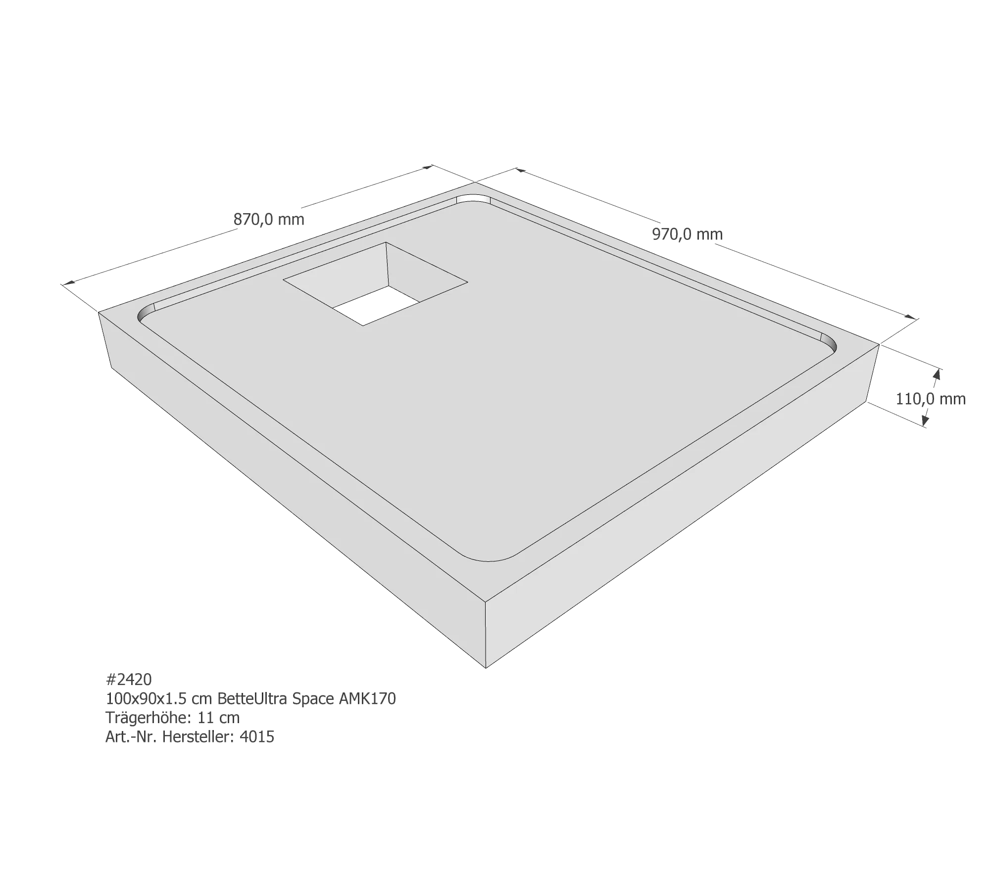 Duschwannenträger passend für Bette 100 × 90 × 1,5 cm Duschwannenträger passend für Bette 100 × 90 × 1,5 cm
