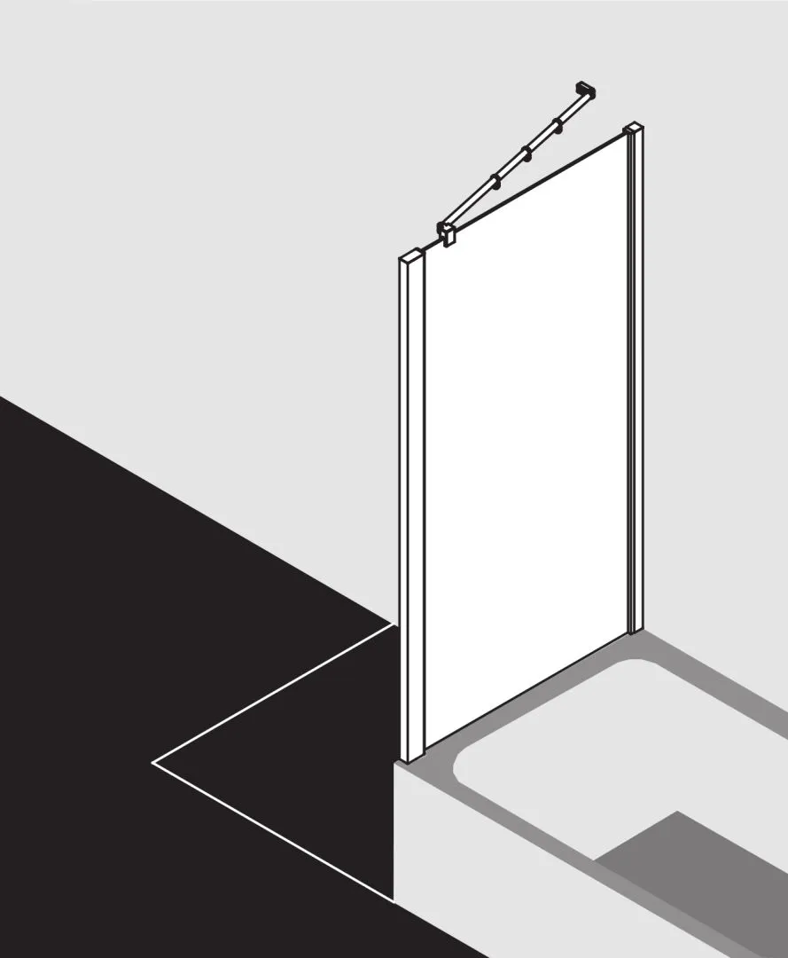 Kermi Seitenwand verkürzt auf Badewanne für Ecke „RAYA“ Glas Klar, Profile Silber Hochglanz, BV: 875 - 895 mm WE: 885 - 905 mm H: 1600 mm