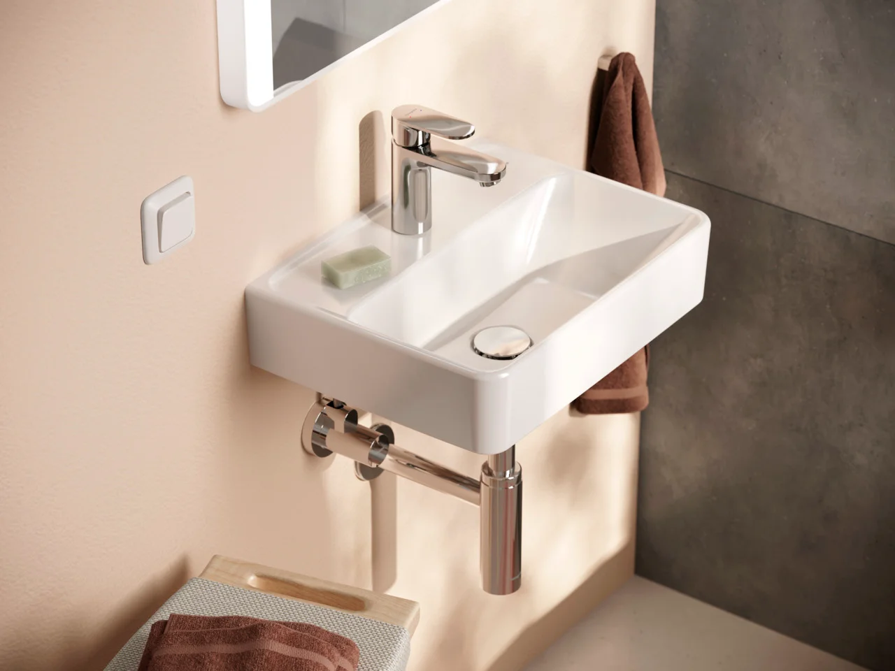 Hansgrohe Handwaschbecken Xanuia Q, Keramik, weiß, 450x340 mm, glänzend, wandhängend, ohne Überlauf, mit Hahnloch