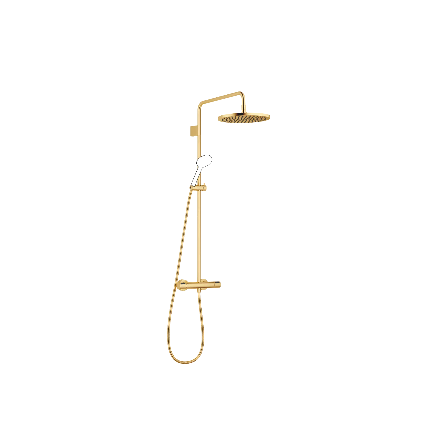 Dornbracht Showerpipe SERIENSPEZIFISCH mit Brause-Thermostat, Gold gebürstet PVD, 300 mm Regenbrause, 14 l/min Durchfluss
