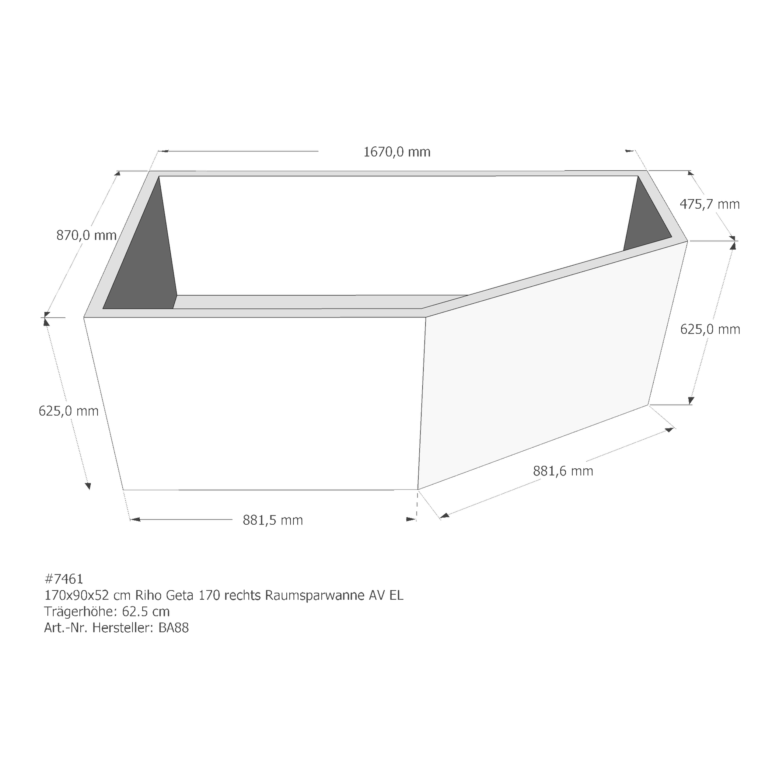 Badewannenträger für Riho Geta 170 rechts rechts 170 × 90 × 52 cm Badewannenträger für Riho Geta 170 rechts rechts 170 × 90 × 52 cm