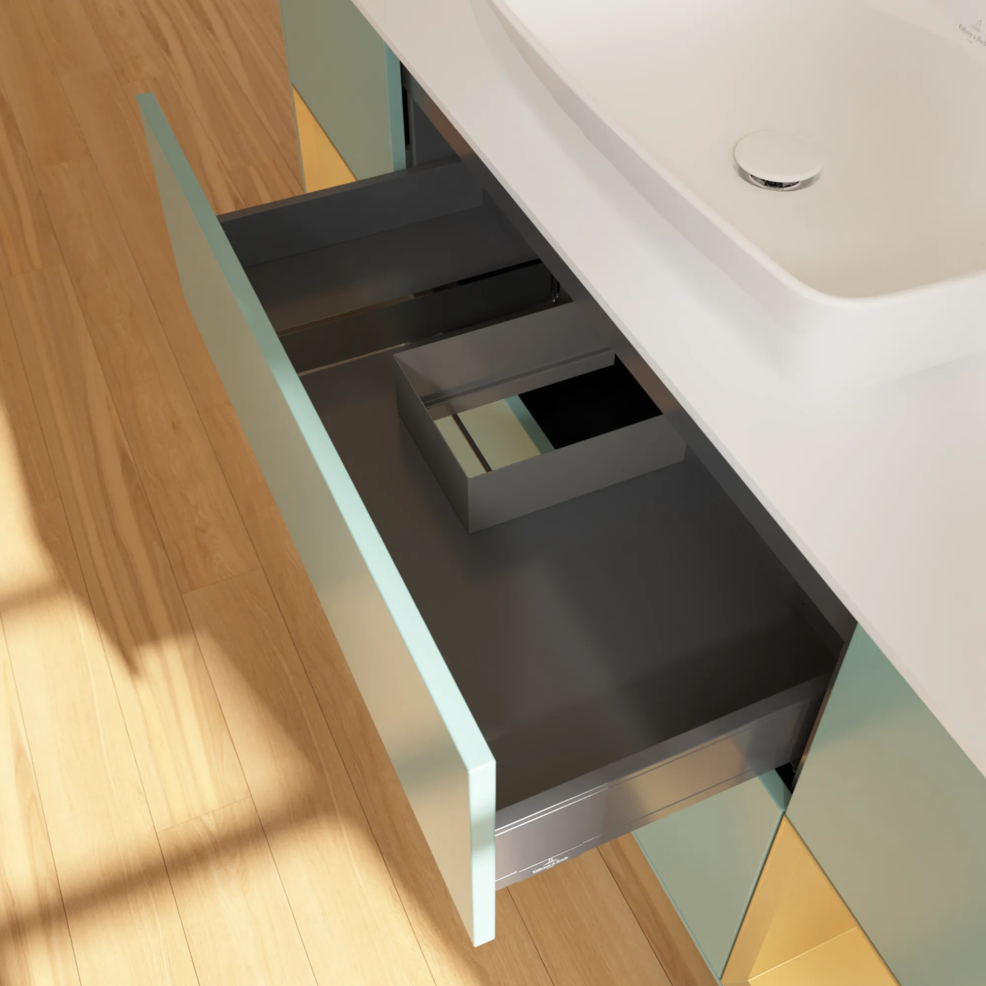 Villeroy & Boch Waschtischunterschrank „Finion“ für Schrankwaschtisch 1600 × 603 × 501 mm Olive Matt Lacquer, für Becken mittig, mit Hahnlochbohrung Villeroy & Boch Waschtischunterschrank „Finion“ für Schrankwaschtisch 1600 × 603 × 501 mm Olive Matt Lacquer, für Becken mittig, mit Hahnlochbohrung