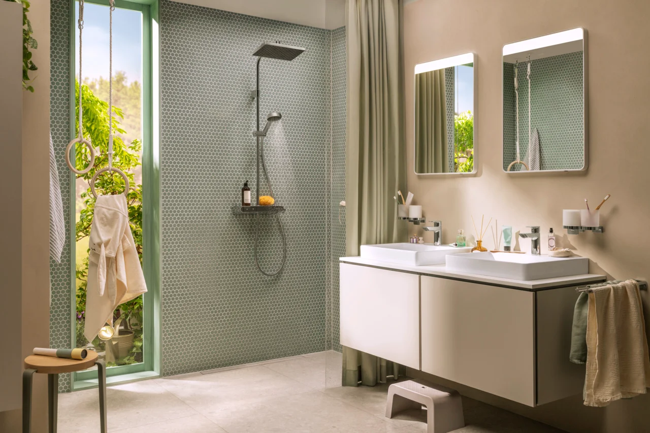 Activera Q Showerpipe 290/180 1jet EcoSmart mit ShowerTablet Select 360 Varia, Oberfläche: Chrom Activera Q Showerpipe 290/180 1jet EcoSmart mit ShowerTablet Select 360 Varia, Oberfläche: Chrom