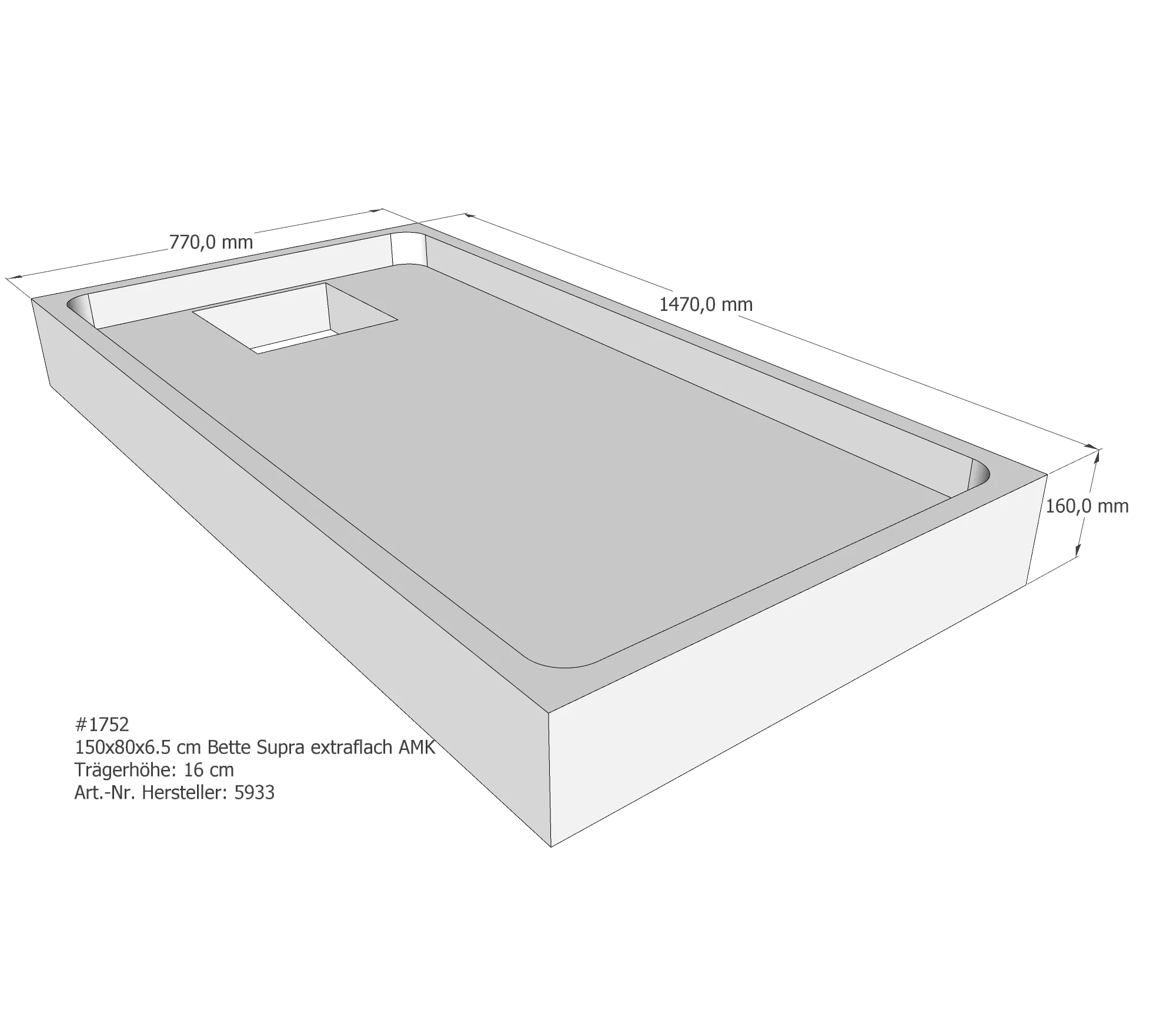 Duschwannenträger für Bette Supra (extraflach) 150 × 80 × 6,5 cm