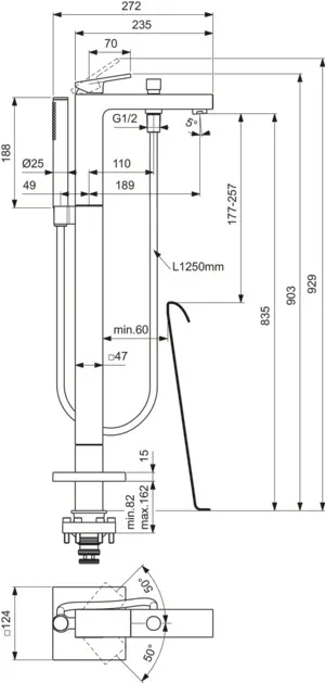 Einhand-Wannenarmatur „Extra“ Ausladung 189 mm in Chrom