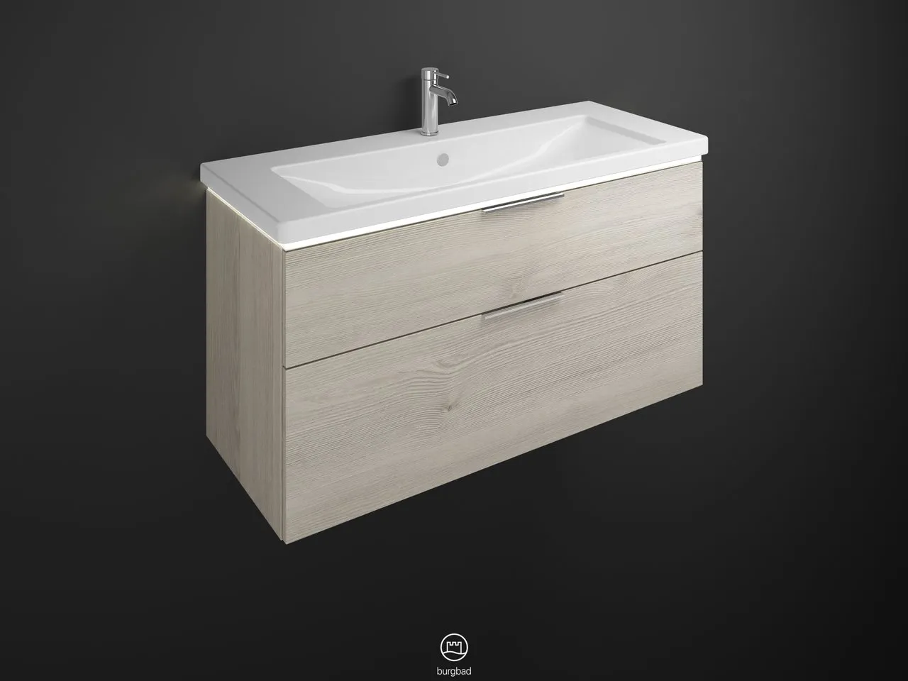 burgbad Badmöbelset Keramik-Waschtisch inkl. Waschtischunterschrank „Eqio“ 123 × 66,5 × 49 cm Griff, Schwarz Matt (230 mm), in Eiche Dekor Urban burgbad Badmöbelset Keramik-Waschtisch inkl. Waschtischunterschrank „Eqio“ 123 × 66,5 × 49 cm Griff, Schwarz Matt (230 mm), in Eiche Dekor Urban