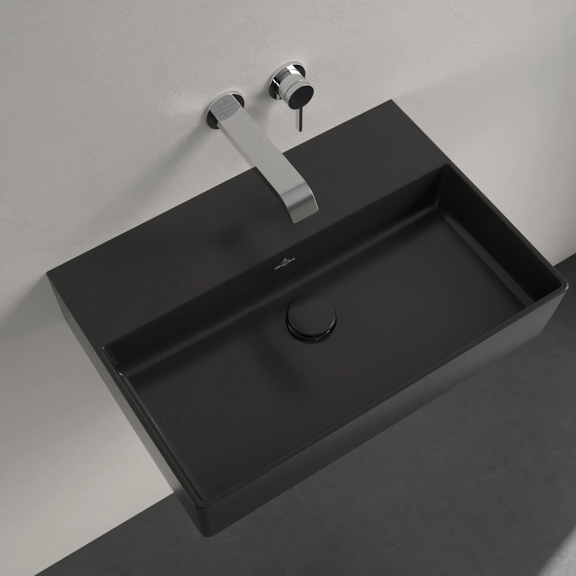 Villeroy & Boch Memento 2.0 Wandwaschbecken Pure Black CeramicPlus, 600x420x135 mm, TitanCeram, matt, für Wandauslaufarmatur