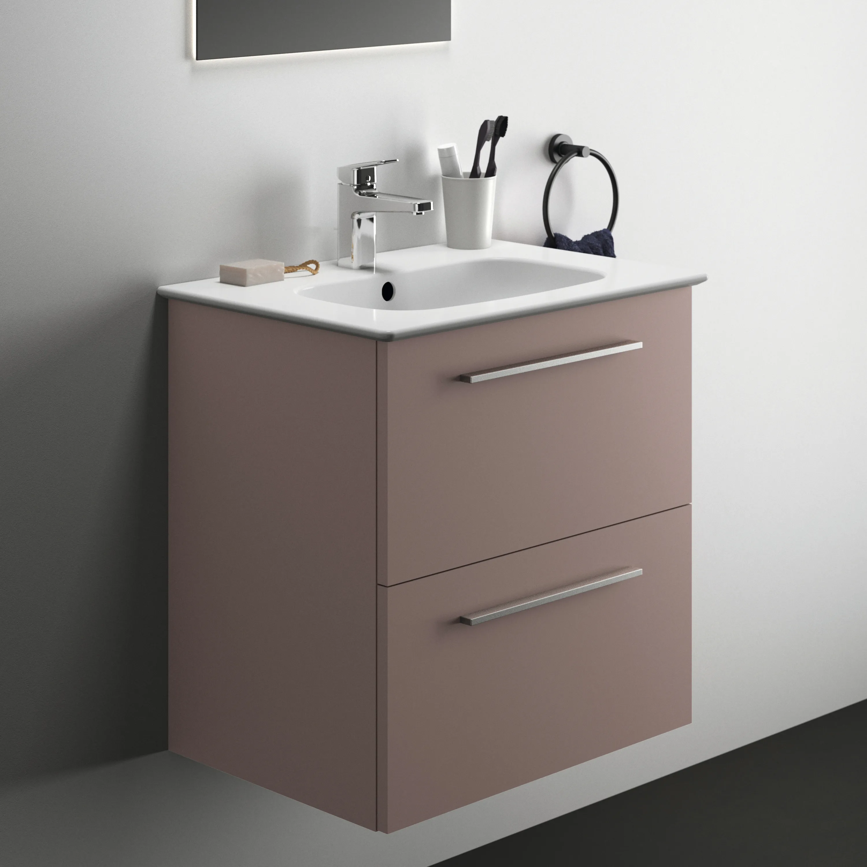 Möbelpaket i.life A mit Waschtisch 60cm und Unterschrank mit chrom Griff mattWeiß