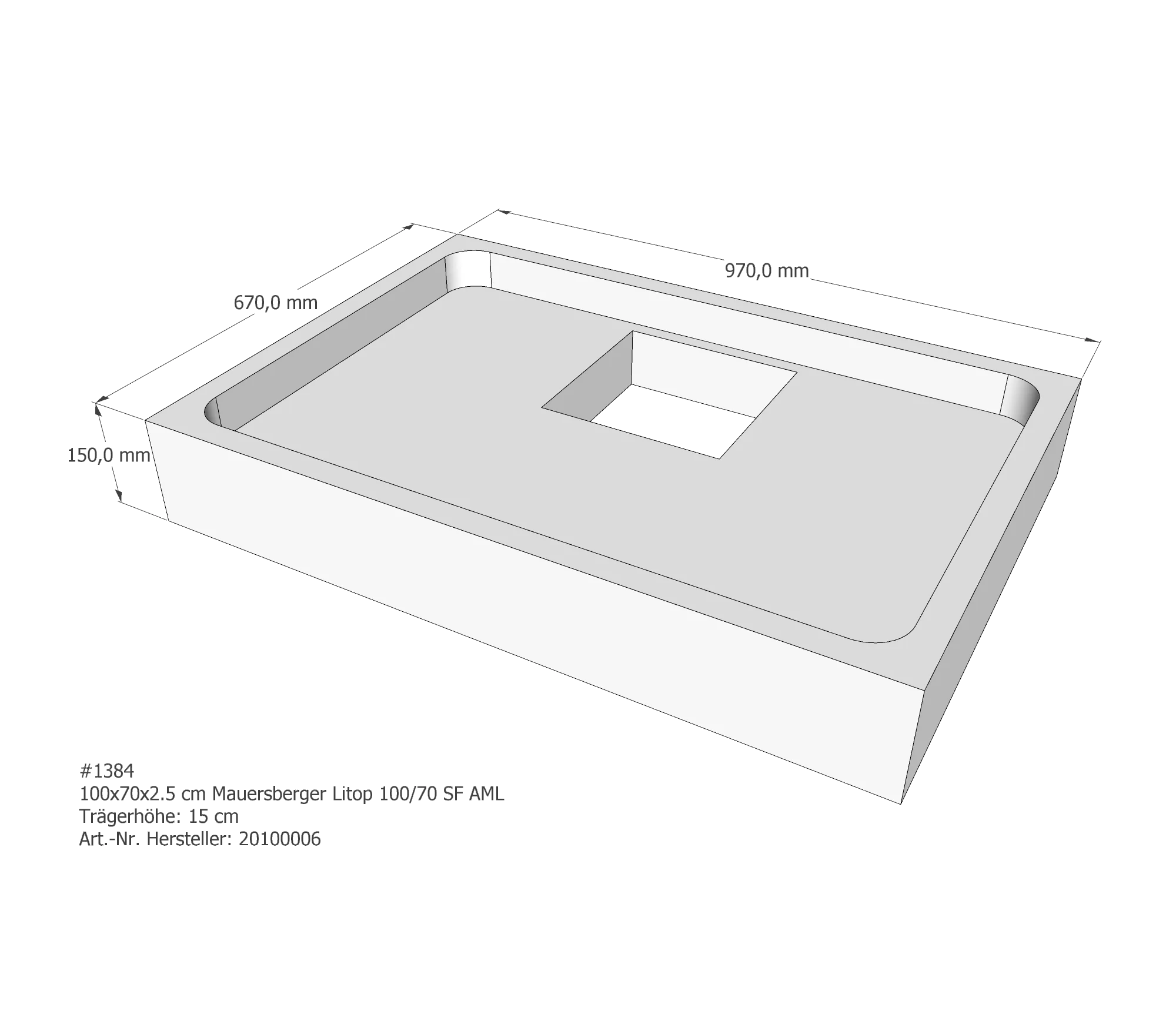 Duschwannenträger für Mauersberger Litop 100/70 SF 100 × 70 × 3 cm