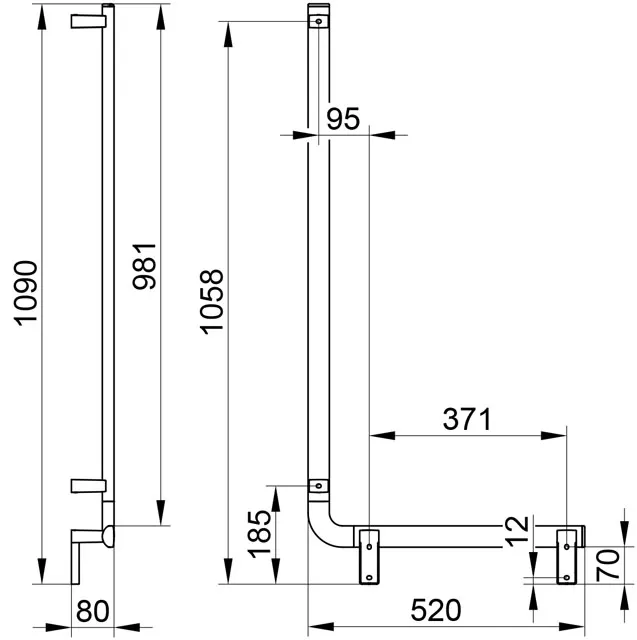 KEUCO Winkelgriff „Axess“ 520 × 1090 mm Ausführung rechts, in Verchromt KEUCO Winkelgriff „Axess“ 520 × 1090 mm Ausführung rechts, in Verchromt