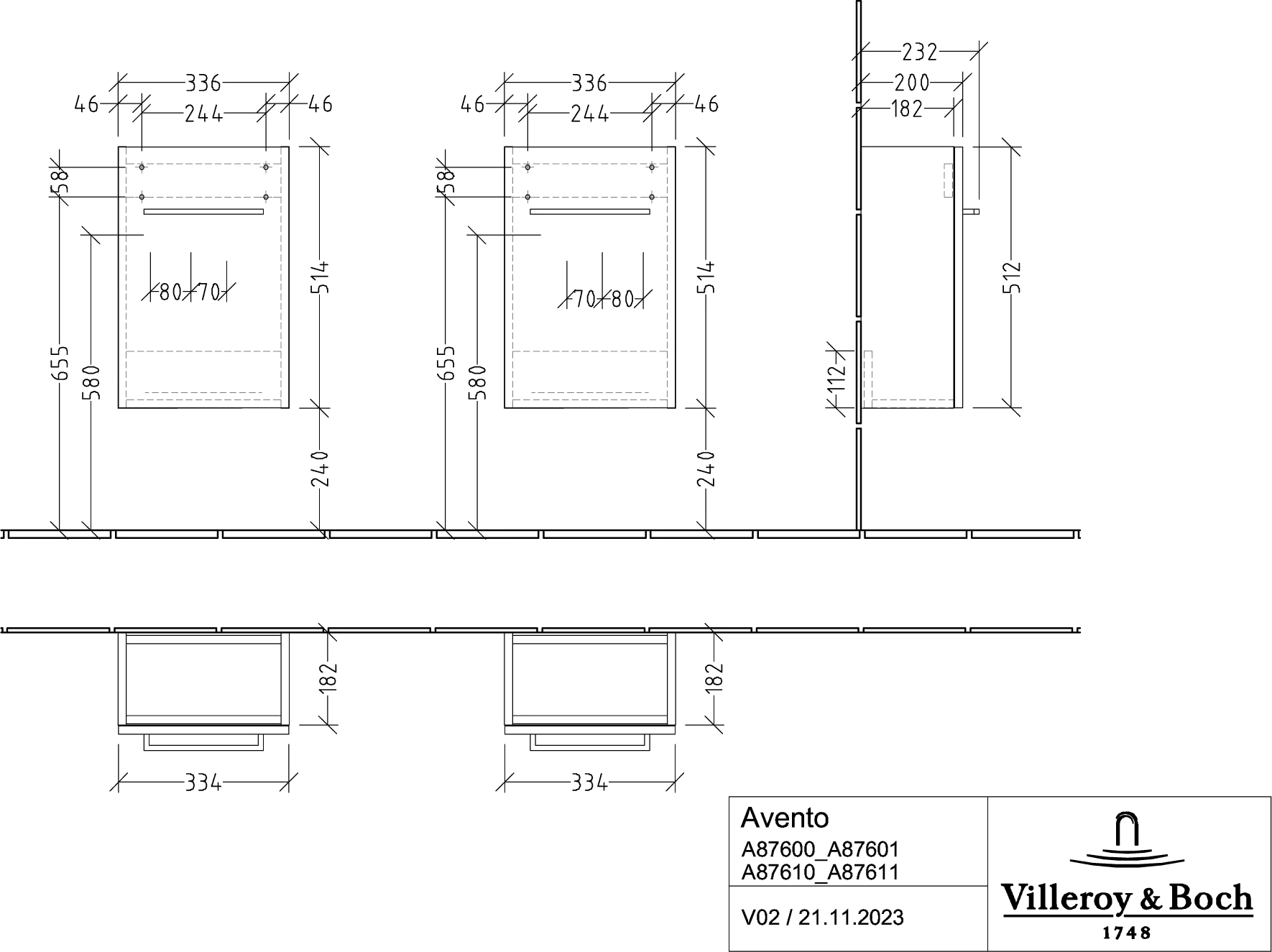Villeroy & Boch Avento Waschbeckenunterschrank, Graphite, 340 x 514 x 234 mm
