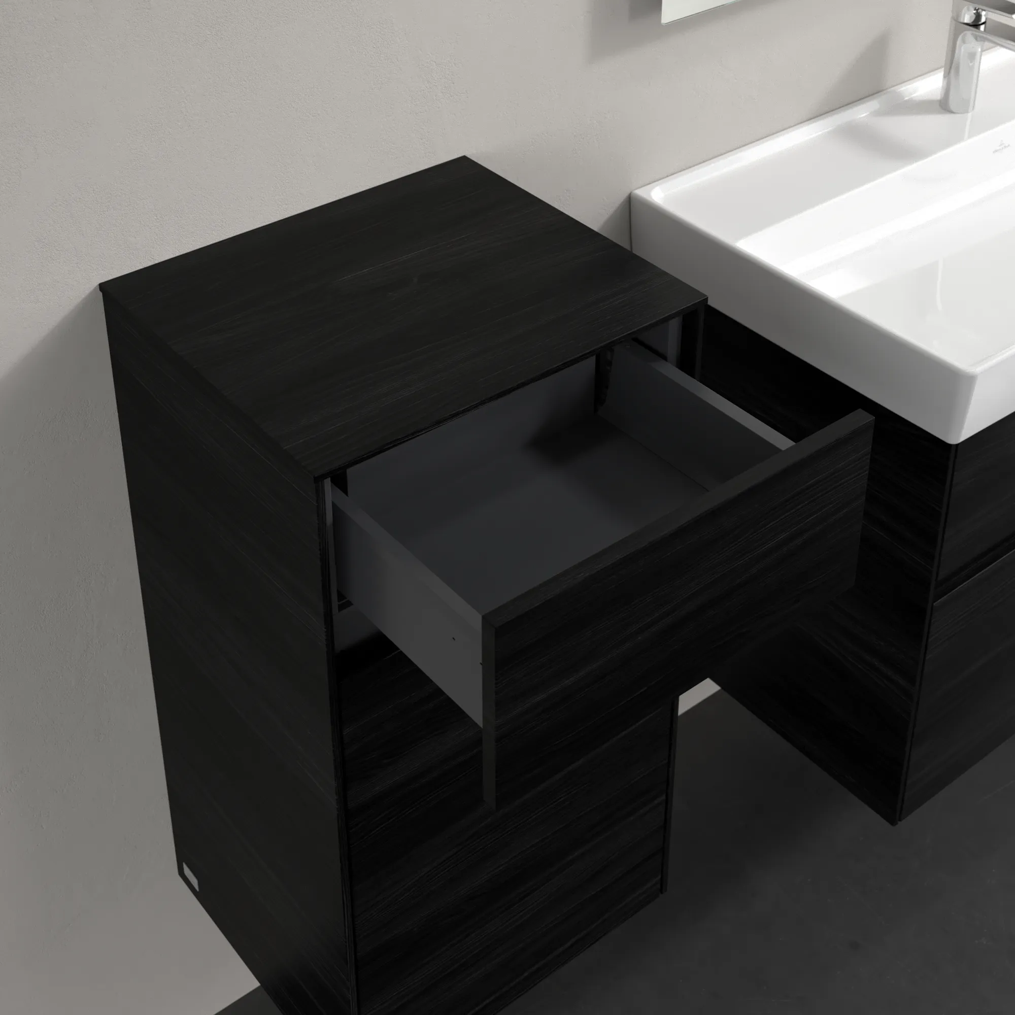 Villeroy & Boch Seitenschrank „Collaro“ 1 Tür, 1 Auszug / Schublade 40,4 × 74,8 × 34,9 cm 1 Tür, Anschlag (Scharnier) links, 1 Auszug / Schublade Villeroy & Boch Seitenschrank „Collaro“ 1 Tür, 1 Auszug / Schublade 40,4 × 74,8 × 34,9 cm 1 Tür, Anschlag (Scharnier) links, 1 Auszug / Schublade