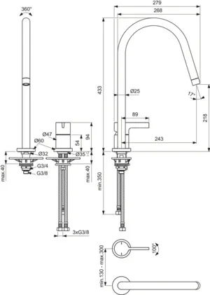 Ideal Standard Einhand-Küchenarmatur „Gusto“ Ausladung 243 mm