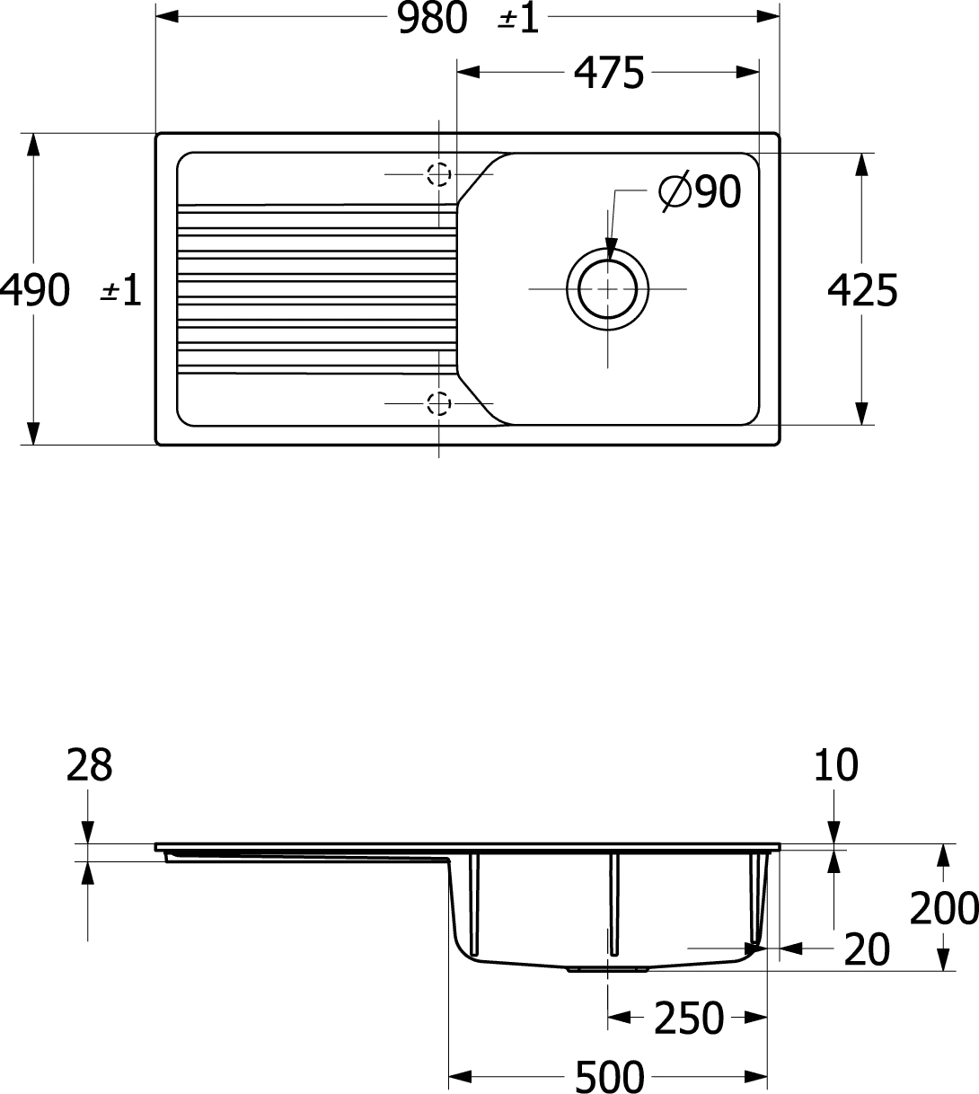 Villeroy & Boch Linara 60 Flat 33862F, flächenbündige Spüle, 980x490mm Villeroy & Boch Linara 60 Flat 33862F, flächenbündige Spüle, 980x490mm