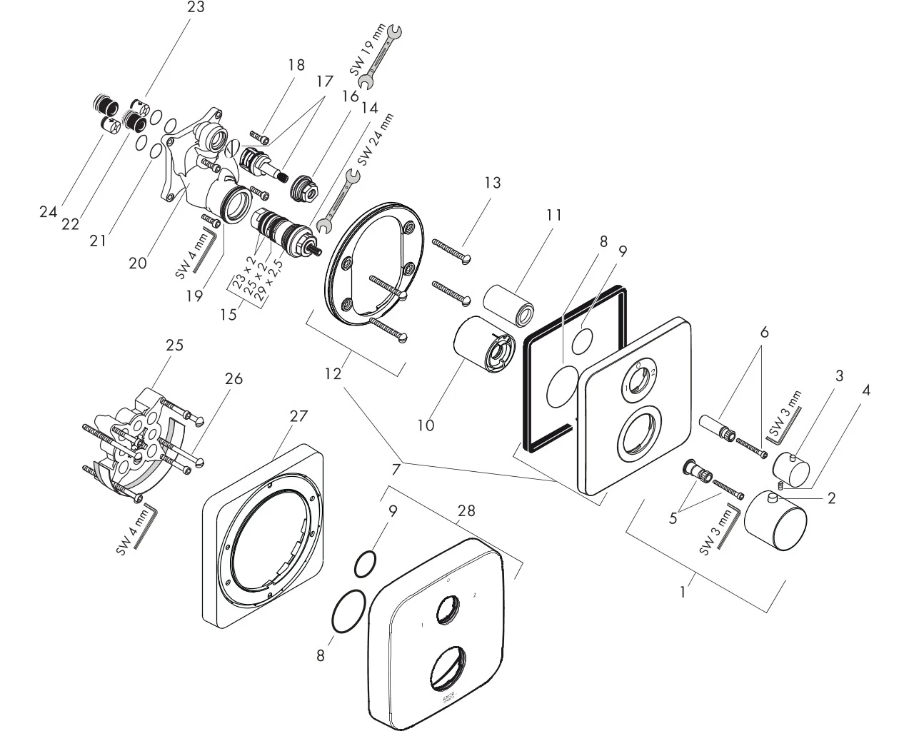 Thermostat UP Axor Citterio M F-Set chrom m.Absperr-u.Umstellvtl./Hebelgriff