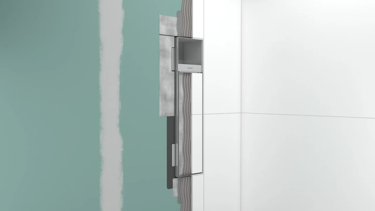 Hansgrohe XtraStoris Rock Einbau Toilettenbürstenhalter mit befliesbarer Tür, Edelstahl gebürstet, links anschlagend, 140 mm Einbautiefe Hansgrohe XtraStoris Rock Einbau Toilettenbürstenhalter mit befliesbarer Tür, Edelstahl gebürstet, links anschlagend, 140 mm Einbautiefe
