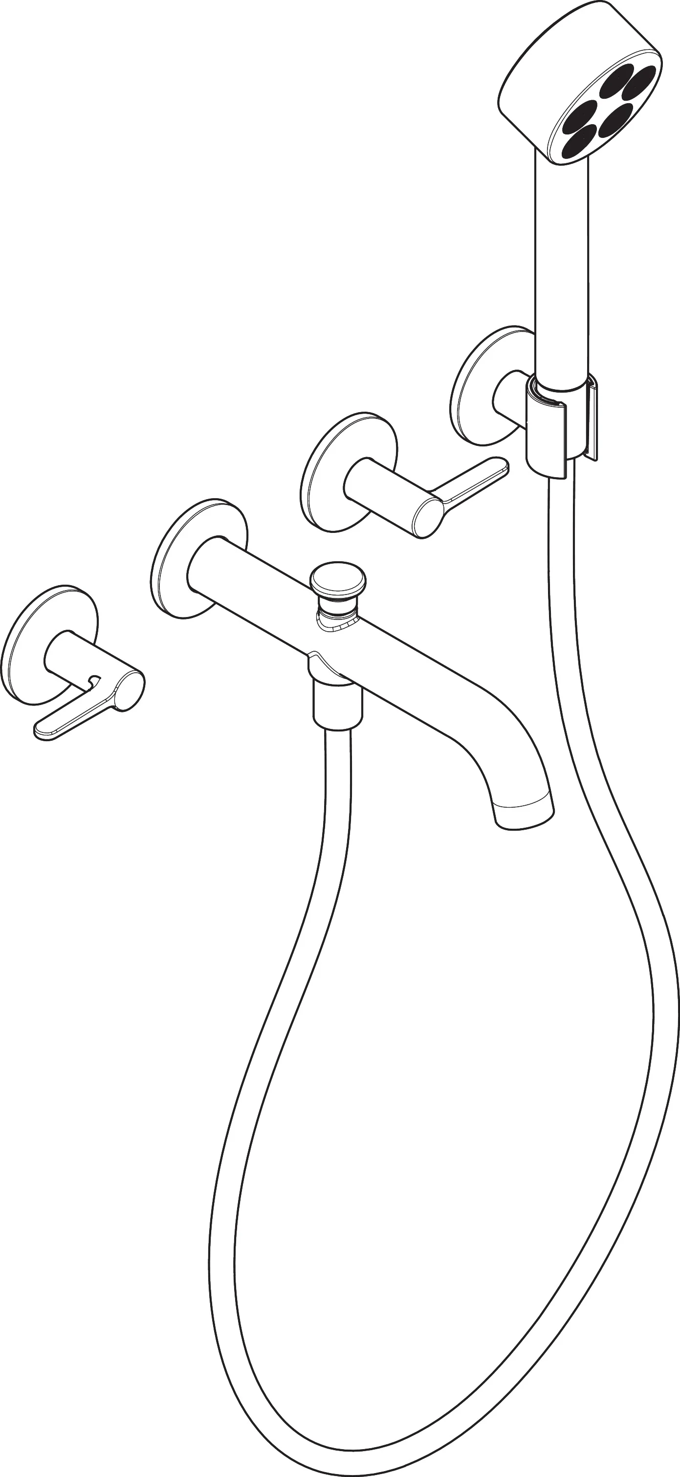 Hansgrohe AXOR One 3-Loch Wannenarmatur Unterputz Chrom, Ausladung 220 mm, PowderRain-Handbrause, max. Durchfluss 25,7 l/min