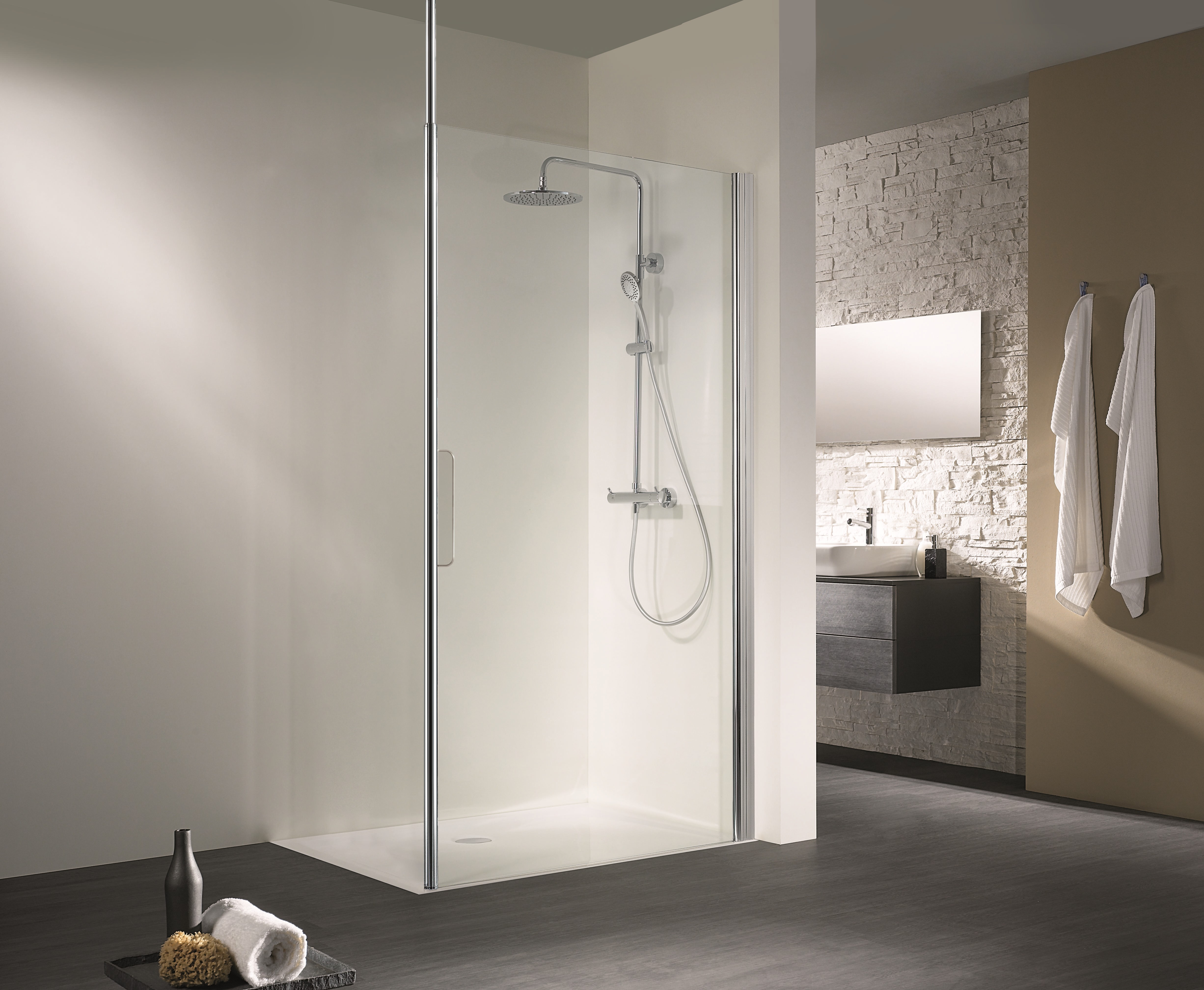 HSK Walk-In-Duschkabine Frontelement „Easy Comfort“ Glas Klar hell, Profile Chromoptik (Alu Hochglanz poliert), B: 1400 mm H: 2000 mm HSK Walk-In-Duschkabine Frontelement „Easy Comfort“ Glas Klar hell, Profile Chromoptik (Alu Hochglanz poliert), B: 1400 mm H: 2000 mm