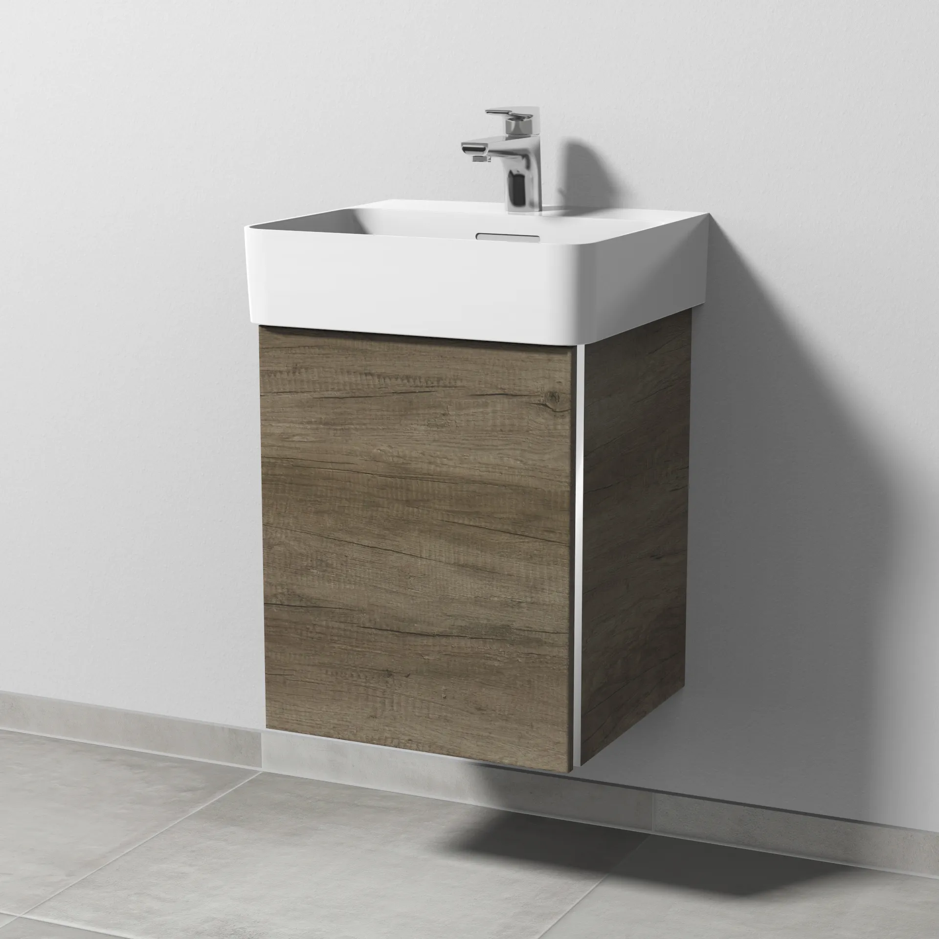 Sanipa Waschtischunterschrank „3way“ passend zu Keramik-Waschtische VAL von Laufen 410 × 520 × 397 mm in Eiche Nebraska, Anschlag links