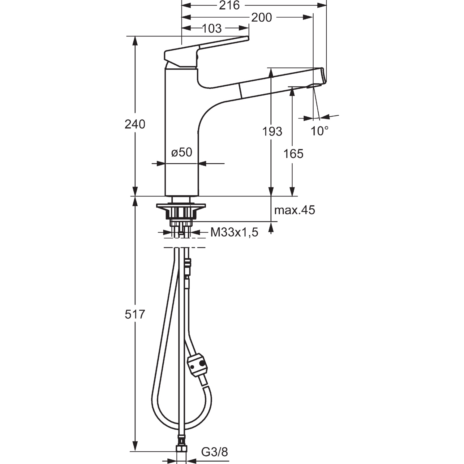 HA Einhebelmischer Küchenarmatur HANSARONDA 0334 Ausladung 200 mm DN15 Chrom