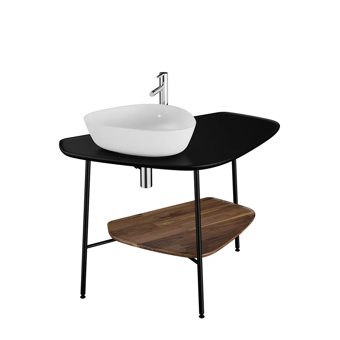 VitrA Plural Konsole 103 cm links für Aufsatzschale wandgebunden Eiche Dunkel Echtholz Schwarz Matt