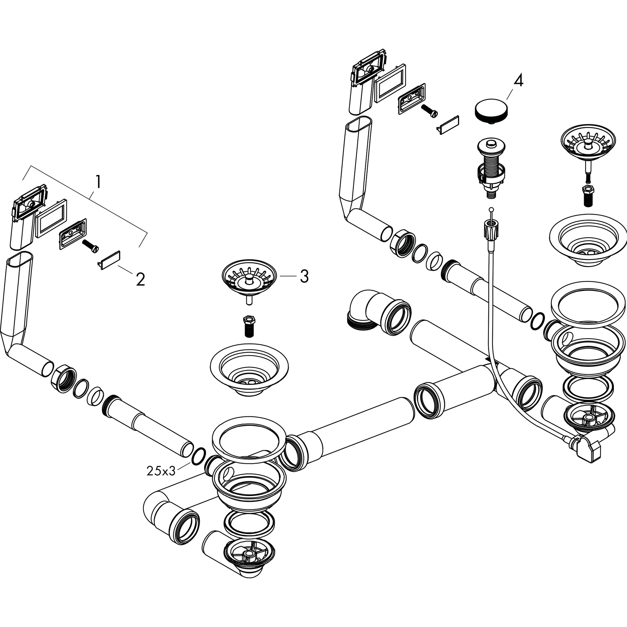 Hansgrohe D15-11 Automatische Ab- und Überlaufgarnitur für Doppelbecken, Edelstahl Hansgrohe D15-11 Automatische Ab- und Überlaufgarnitur für Doppelbecken, Edelstahl
