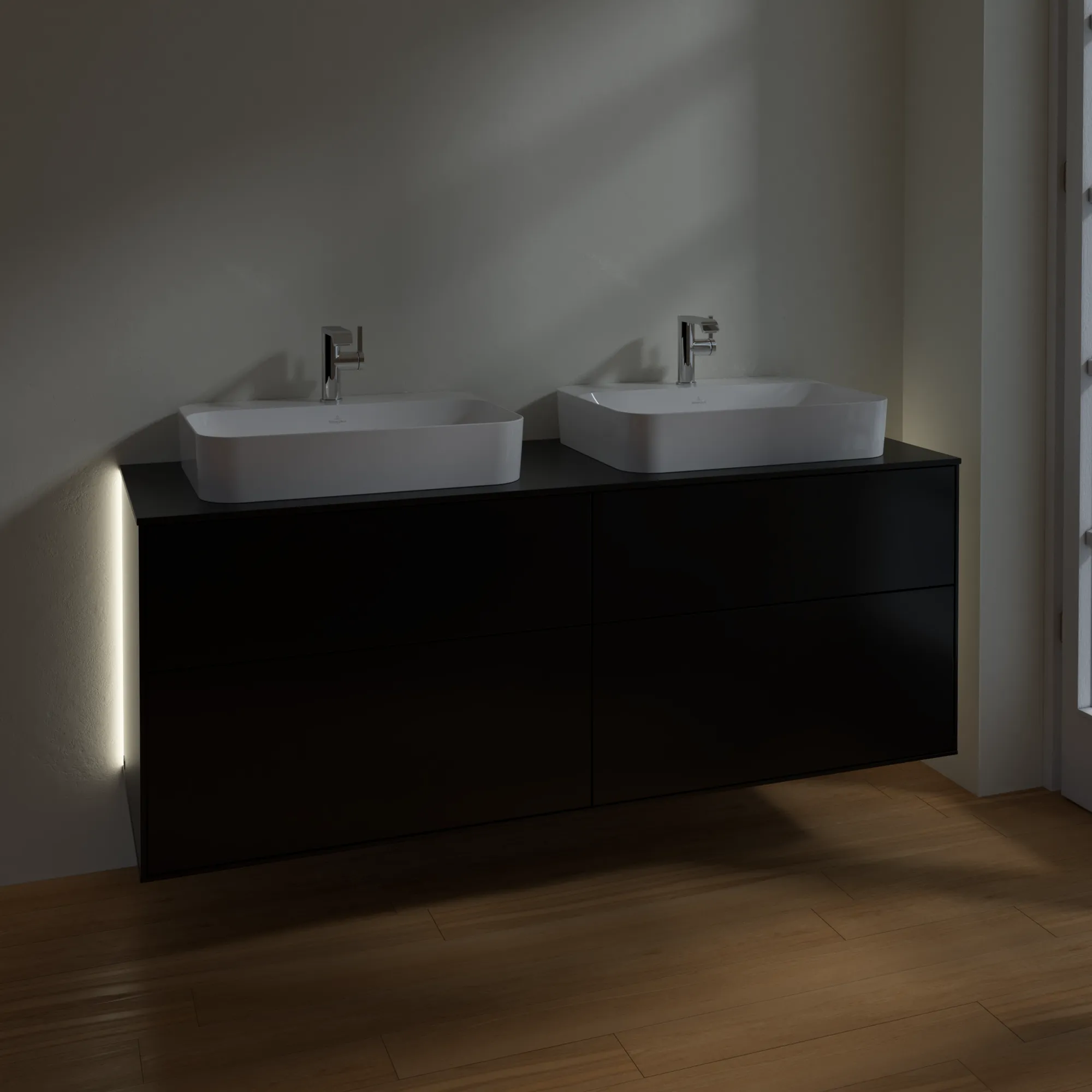 Villeroy & Boch Waschtischunterschrank „Finion“ für Schrankwaschtisch 1600 × 603 × 501 mm Black Matt Lacquer, für links und rechts