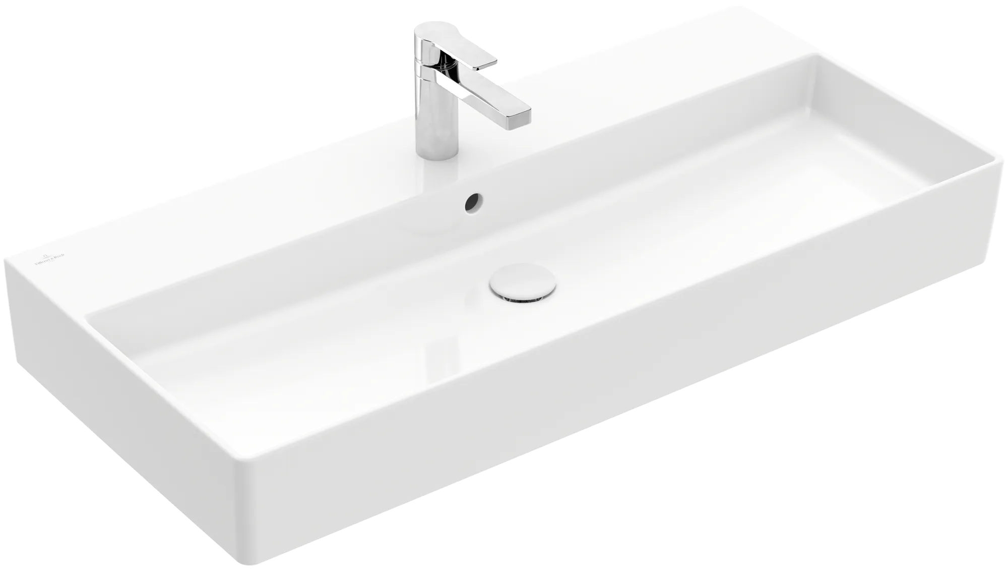 Villeroy & Boch Wandwaschtisch aus TitanCeram geschliffen „Memento 2.0“ 1000 × 470 × 135 mm, mit Hahnlochbohrung, Hahnlochposition mittig in Weiß