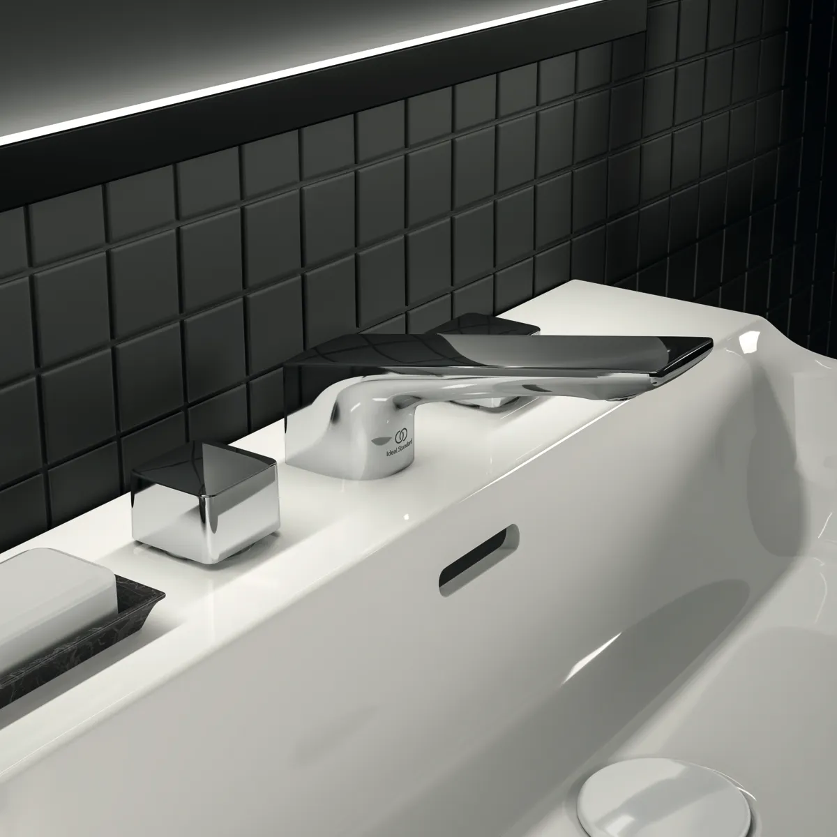 3-Loch-Waschtischarmatur Conca, mit Ablaufgarnitur, Ausladung 133mm, Brushed Gold 3-Loch-Waschtischarmatur Conca, mit Ablaufgarnitur, Ausladung 133mm, Brushed Gold