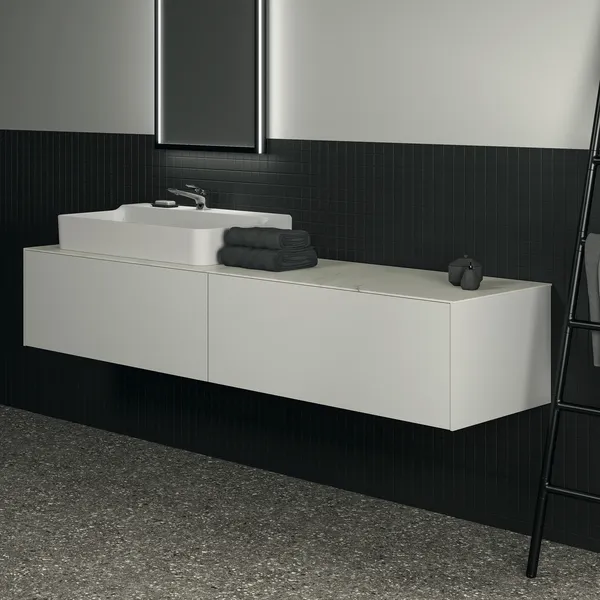 Waschtischplatte Conca, aus Keramik, 1987x505x6mm, Marmor Noir Desir