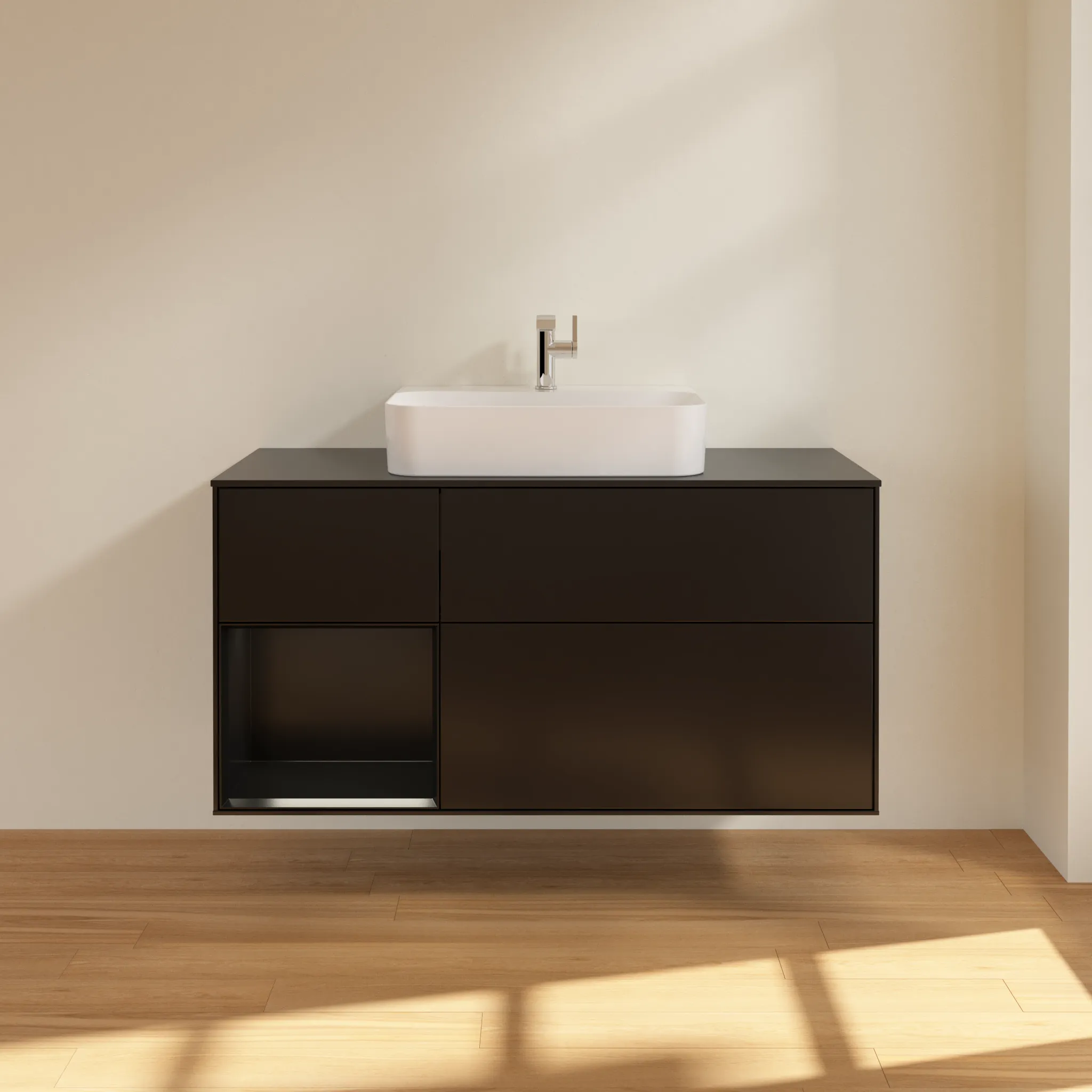 Villeroy & Boch Waschtischunterschrank „Finion“ für Schrankwaschtisch 1200 × 603 × 501 mm Black Matt Lacquer, für Becken mittig