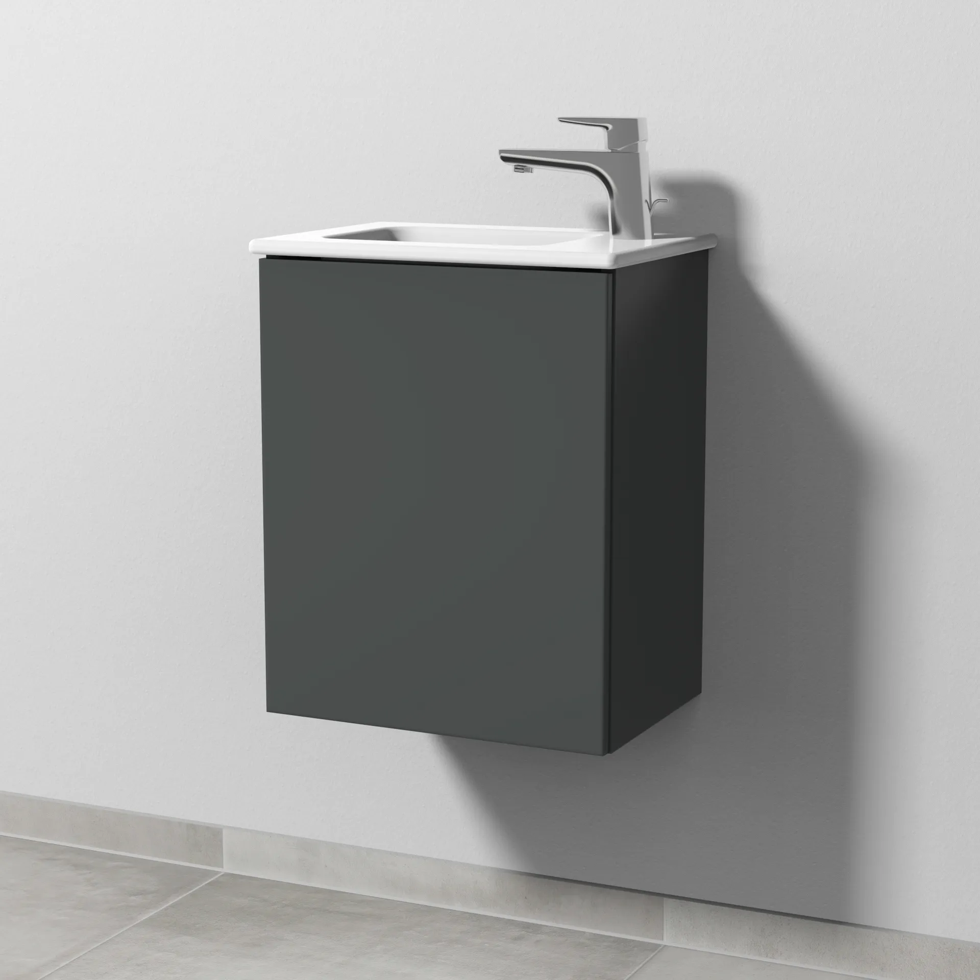 Sanipa Waschtischunterschrank „3way“ passend zu Keramik-Waschtische ME by Starck von Duravit 410 × 513 × 293 mm in Anthrazit (matt), Anschlag links