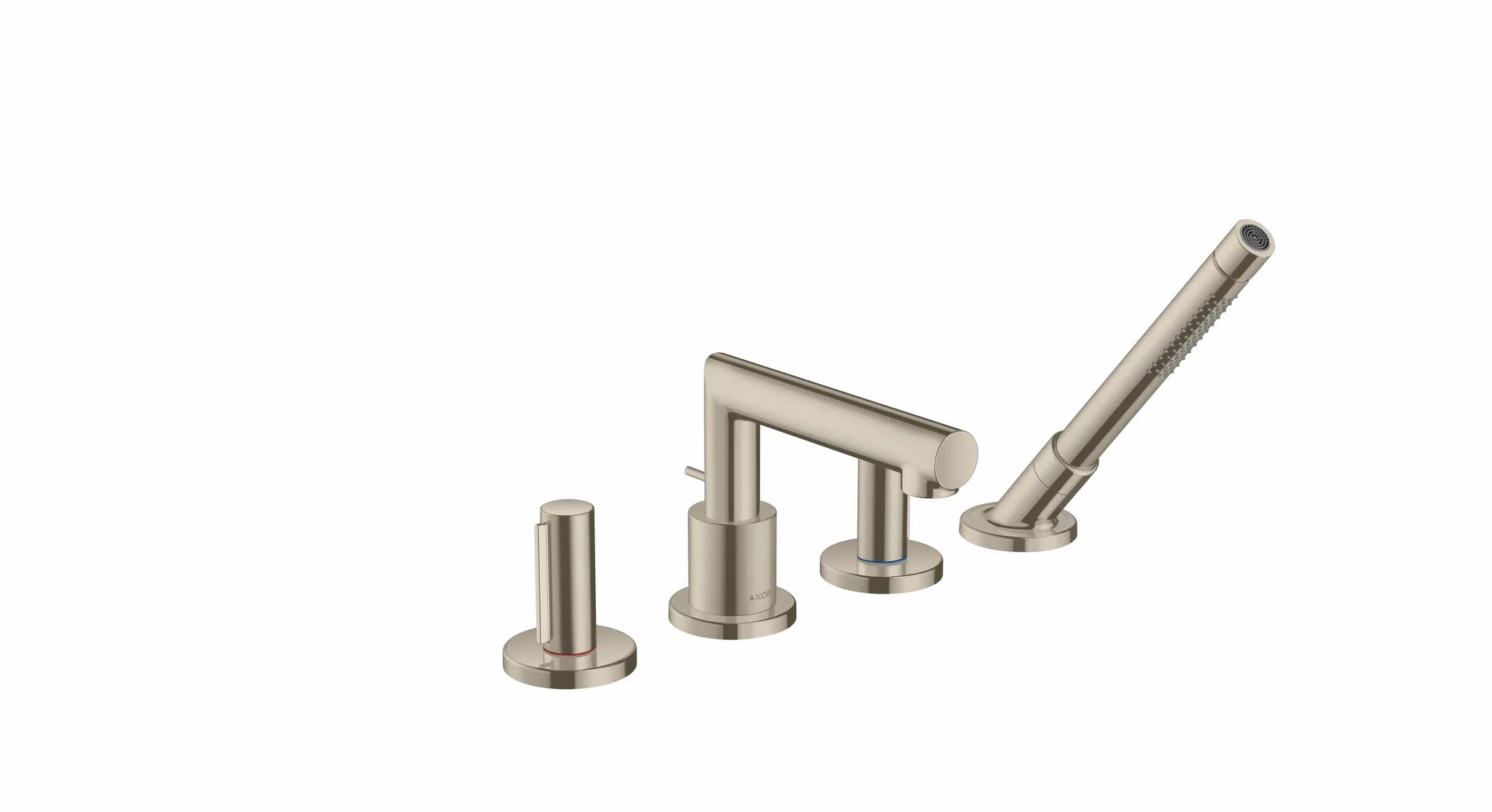 Hansgrohe AXOR Uno 4-Loch Wannenrandarmatur mit Zerogriffen Brushed Nickel Farbe: Brushed Nickel Hansgrohe AXOR Uno 4-Loch Wannenrandarmatur mit Zerogriffen Brushed Nickel Farbe: Brushed Nickel