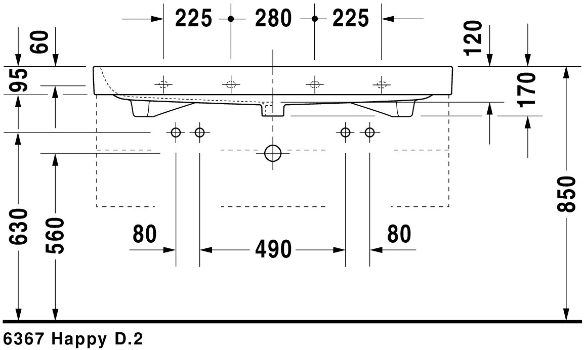 Wandwaschtisch „Happy D.2“, mit Überlauf, Hahnlochposition mittig