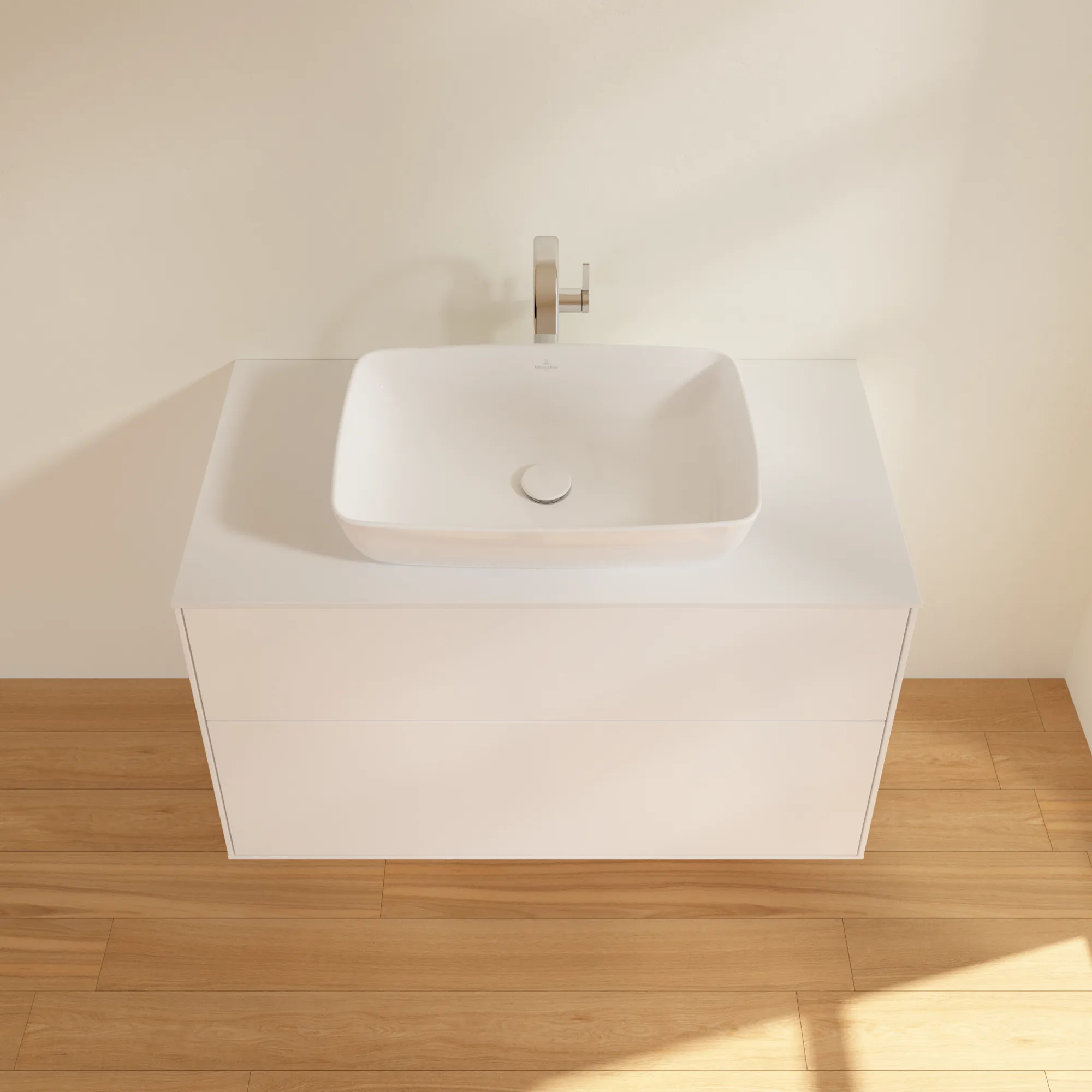 Villeroy & Boch Waschtischunterschrank „Finion“ für Schrankwaschtisch 1000 × 603 × 501 mm White Matt Lacquer, für Becken mittig, mit Hahnlochbohrung Villeroy & Boch Waschtischunterschrank „Finion“ für Schrankwaschtisch 1000 × 603 × 501 mm White Matt Lacquer, für Becken mittig, mit Hahnlochbohrung