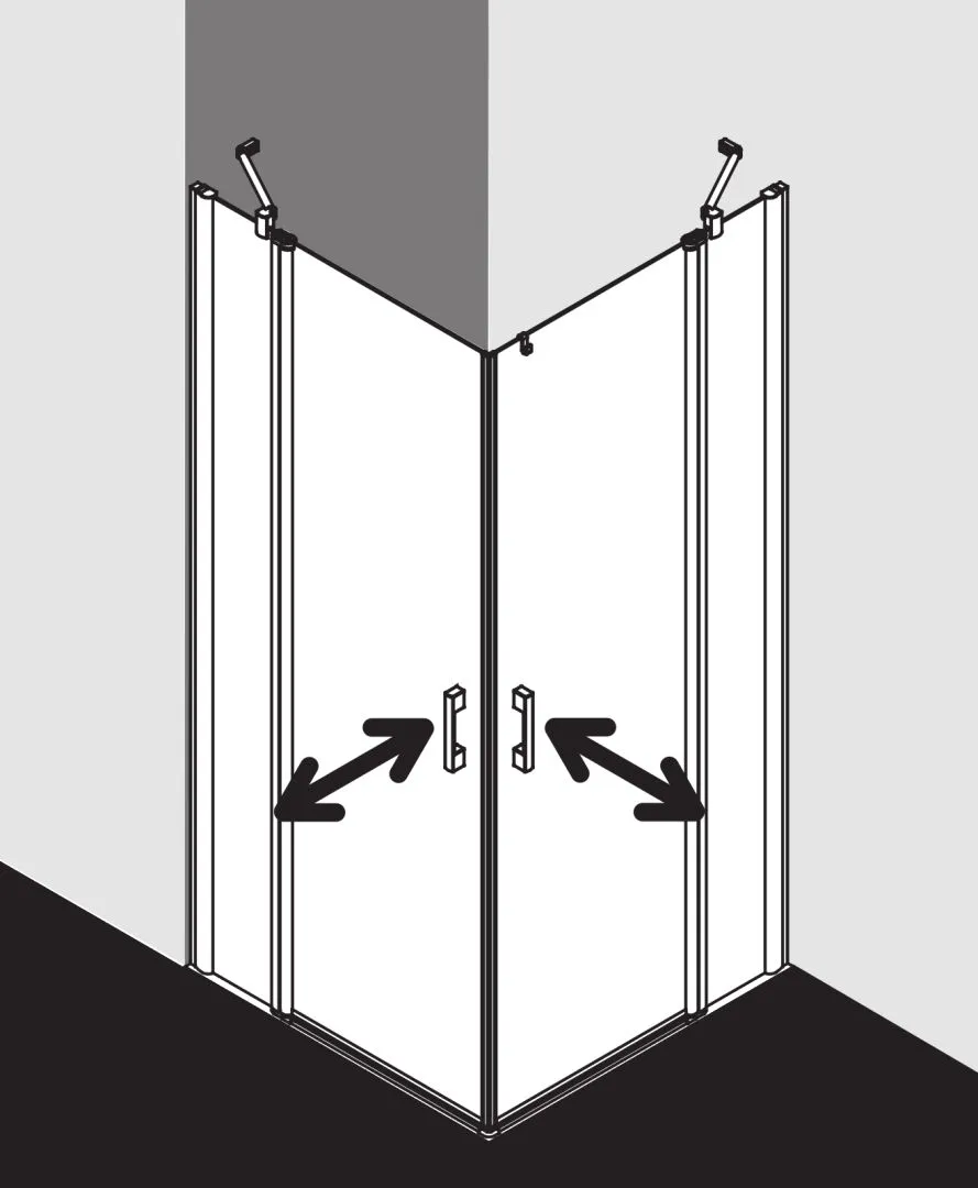 Kermi Duschtür Eckeinstieg 2-teilig Pendeltüren mit Festfeldern Halbteil links „PEGA“ Glas Klar, Profile Silber Hochglanz, BV: 715 - 740 mm GAK: 700 - 725 mm WE: 725 - 750 mm H: 1850 mm