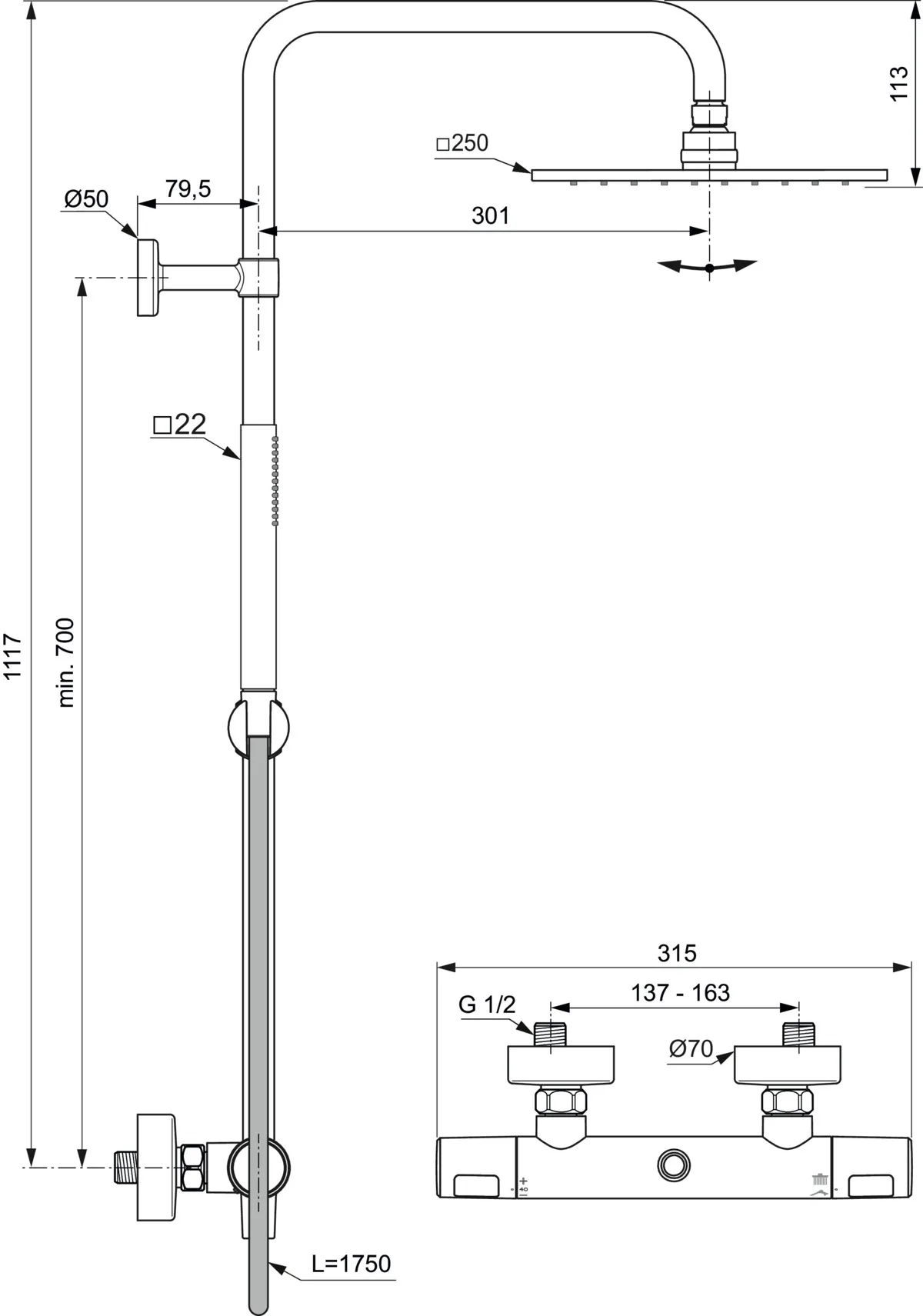 Ideal Standard Duschsystem „CerathermT25M“ Ideal Standard Duschsystem „CerathermT25M“