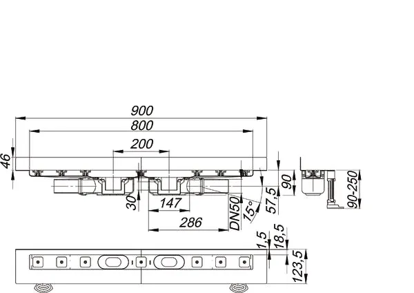 Duschrinne CeraLine Plan W Duo 800 mm, DN 50