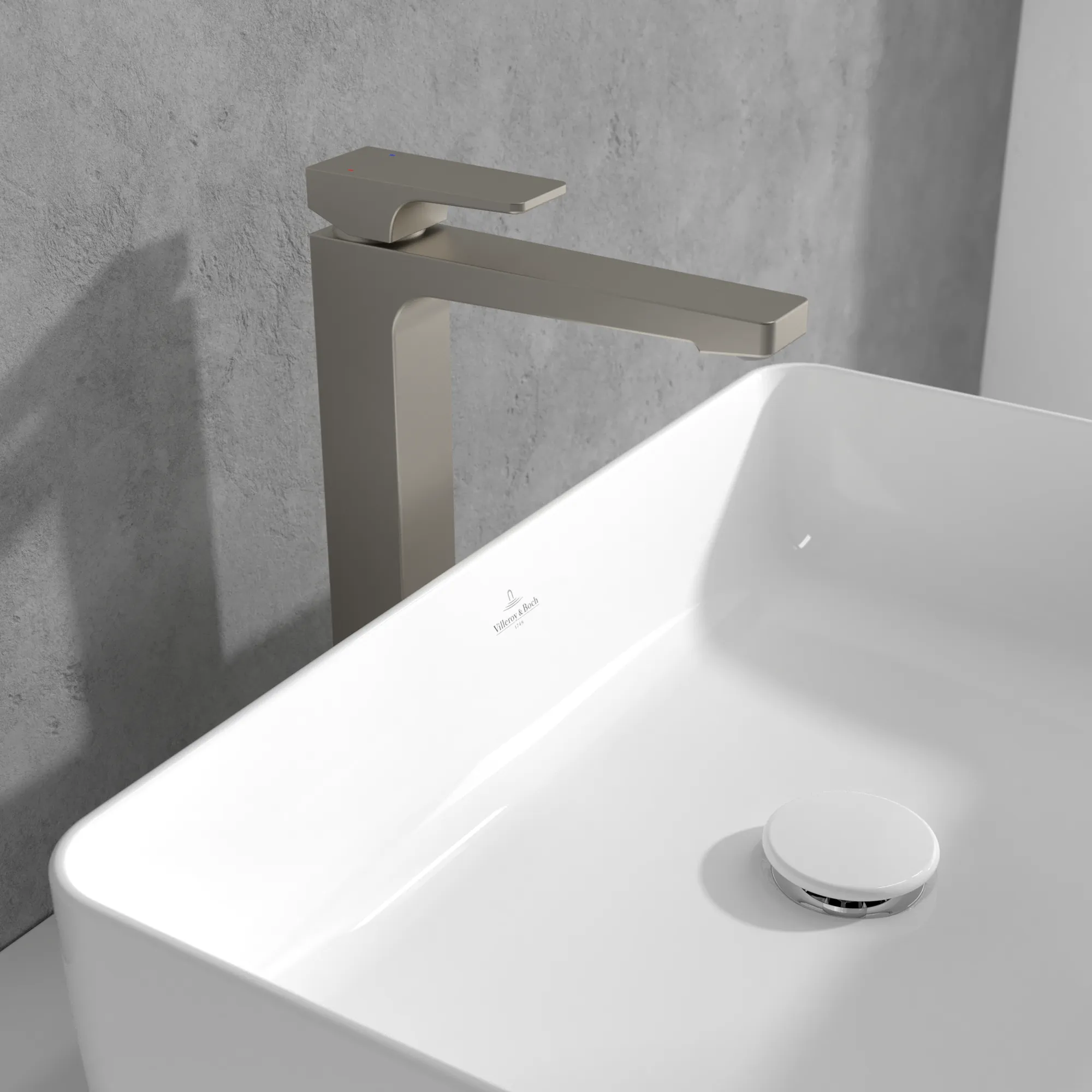 Villeroy & Boch Architectura Square Einhebel-Waschtischarmatur erhöhter Montage, Brushed Nickel Matt, 306 mm Höhe, 50 x 211 mm Maße Villeroy & Boch Architectura Square Einhebel-Waschtischarmatur erhöhter Montage, Brushed Nickel Matt, 306 mm Höhe, 50 x 211 mm Maße