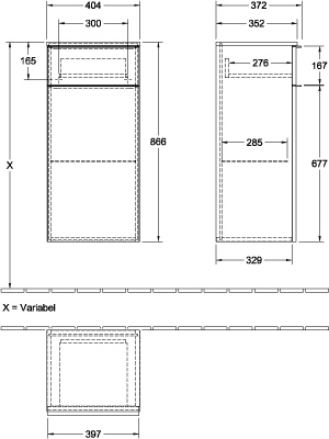 Seitenschrank „Venticello“ Anschlag (Scharnier) rechts, 1 Tür und 1 Auszug 