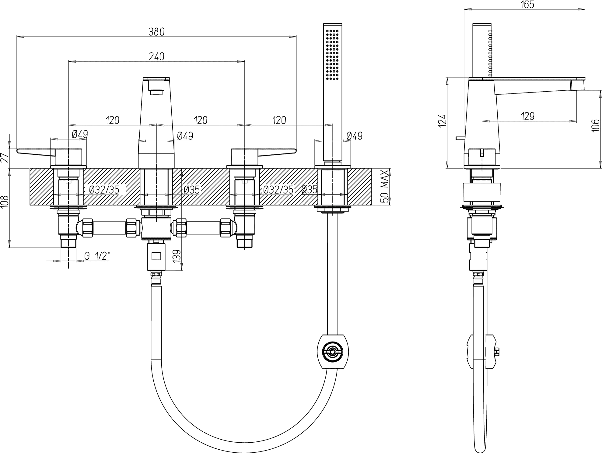 Zweihand-Wannenarmatur „Conum“ Ausladung 129 mm