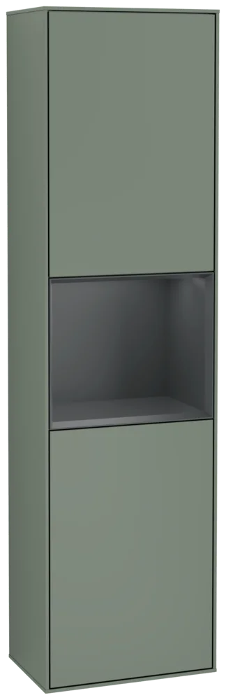 Villeroy & Boch Hochschrank Finion F460HG 418x1516x270mm, Olive Matt Lacquer, mit Beleuchtung, Push-to-open, 2 Türen, 2 Glasfachböden