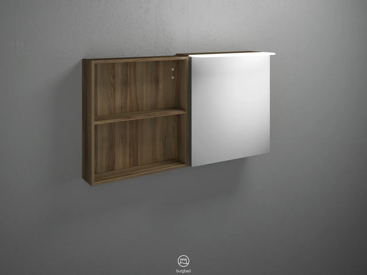 Burgbad Spiegelschrank Badu SFTW120, 310x1200x665 mm, beidseitig verspiegelt, LED-Aufsatzleuchte 4200 K, Schalter-Steckdosenelement Burgbad Spiegelschrank Badu SFTW120, 310x1200x665 mm, beidseitig verspiegelt, LED-Aufsatzleuchte 4200 K, Schalter-Steckdosenelement